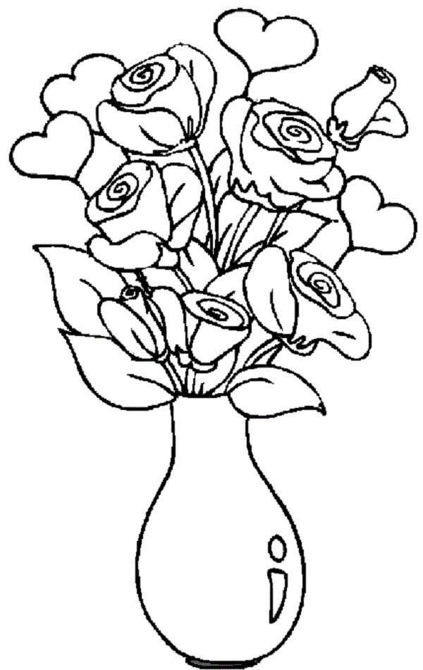 600x951 Hearts And Roses In The Vase Coloring Page Color Luna