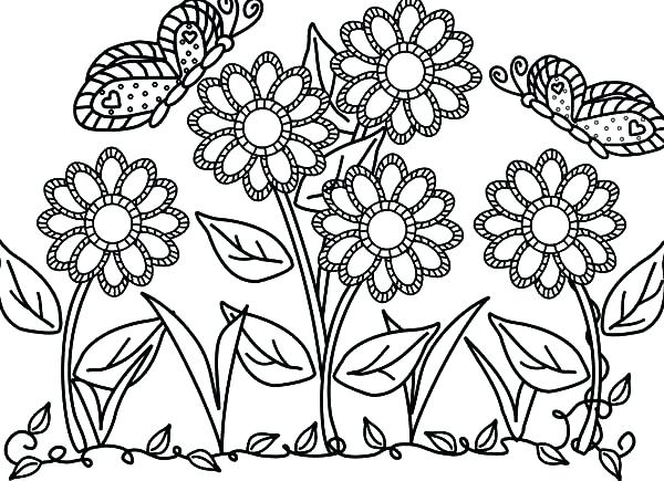 600x435 Garden Coloring Page Butterfly With Flower In The Garden Colouring