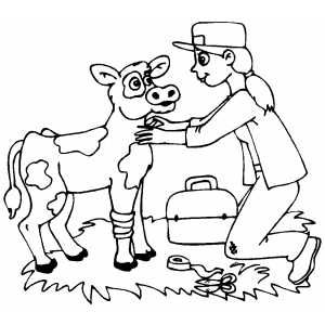 300x300 Veterinarian Helping Wounded Cow Coloring Page Dogs