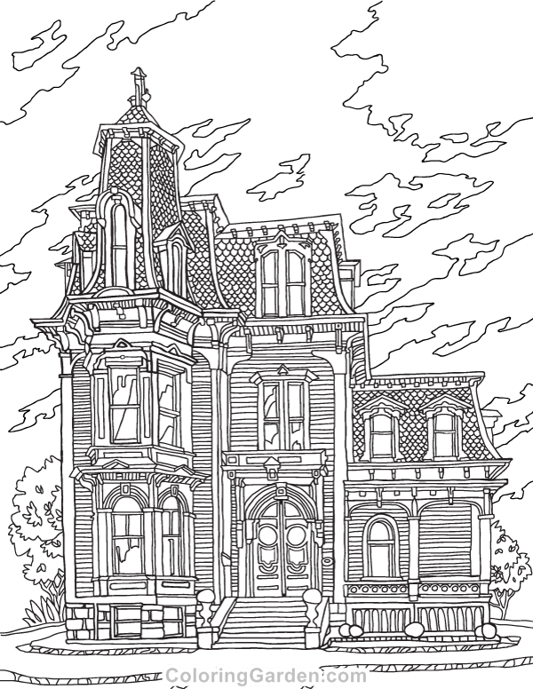 600x776 Victorian House Adult Coloring Page