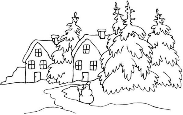 600x378 Landscapes, Snowy Village Landscapes Coloring Pages Winter