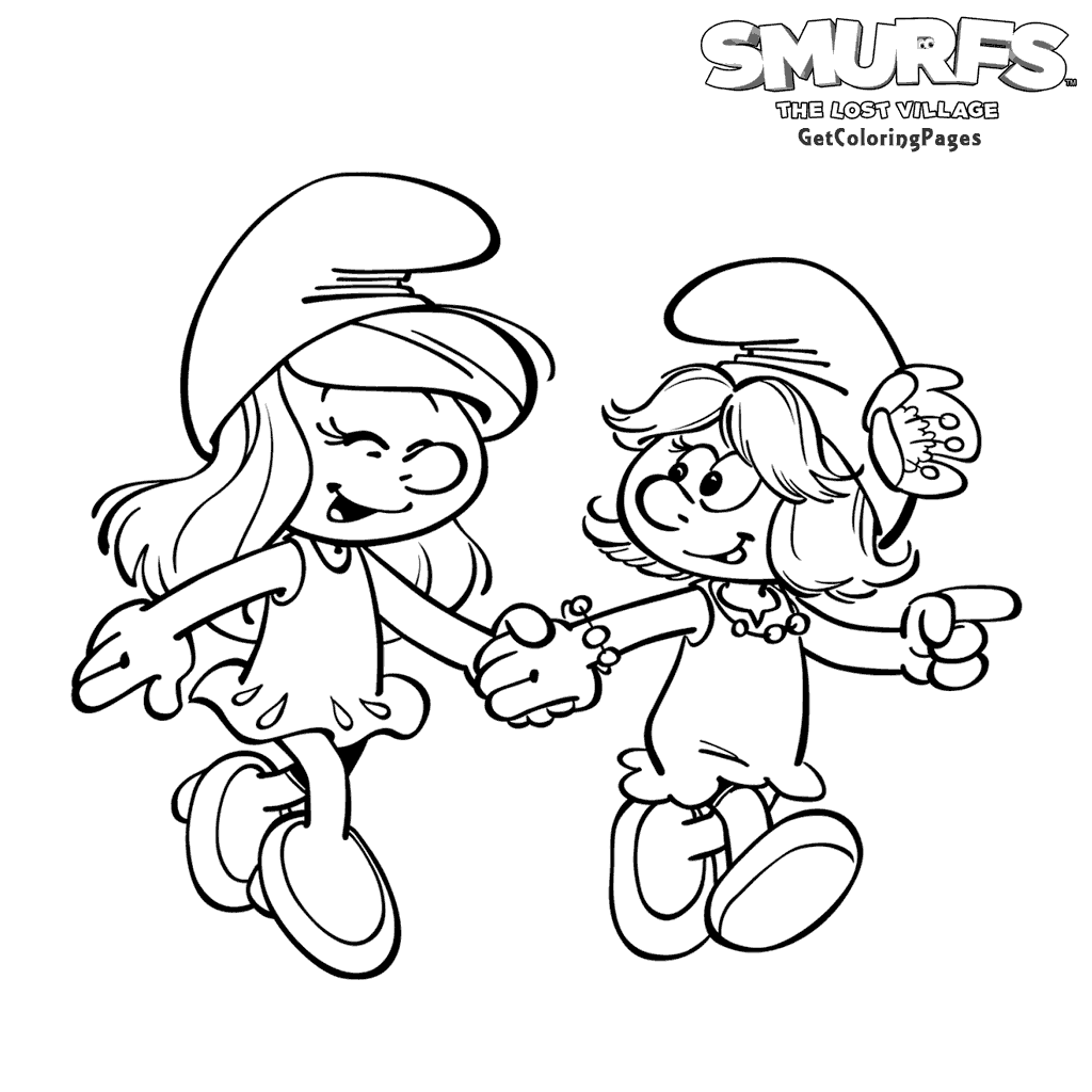 1024x1024 Smurfs The Lost Village Coloring Page Smurfette And Smurfblossom