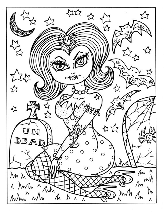 570x738 5 Pages Vampire Vixens To Color Instant Download Print