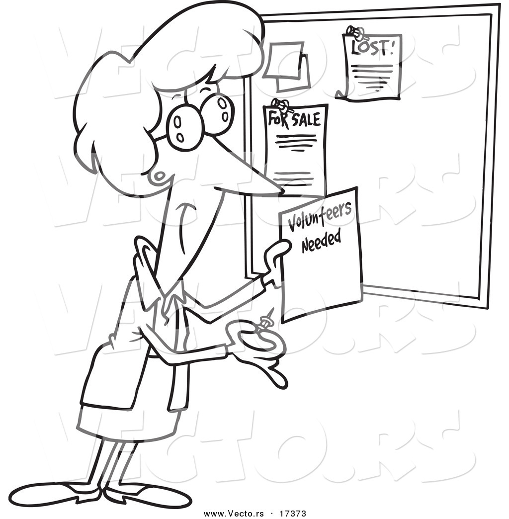 1024x1044 Vector Of Cartoon Woman Posting Volunteers Needed Sign On