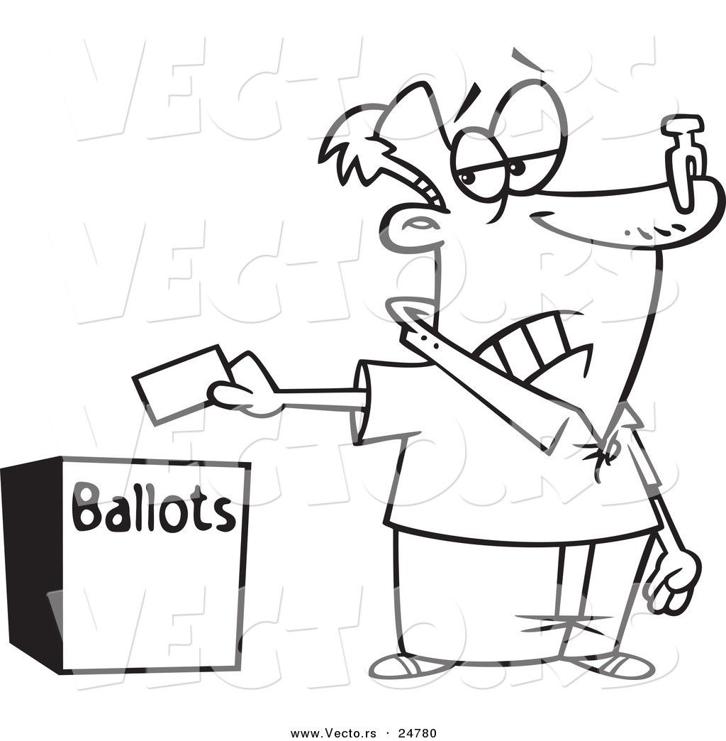 1024x1044 Vector Of A Cartoon Black And White Outline Voter With A Nose Plug