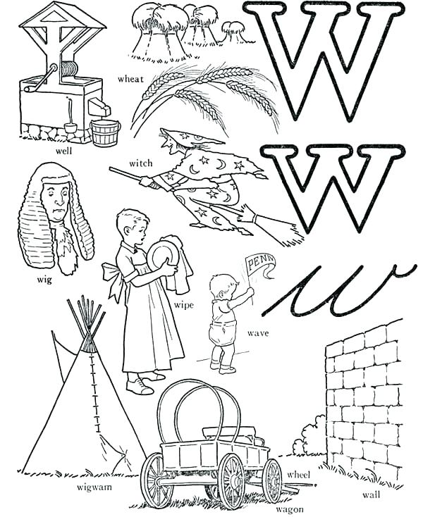 600x734 Letter W Coloring Pages W Coloring Page Letter W Words Learning