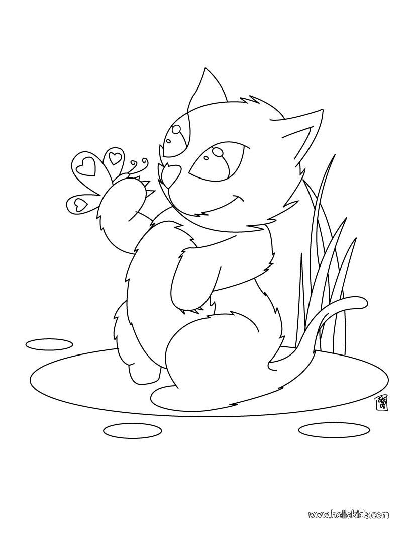 820x1060 Color This Kitten Playing With Butterfly Coloring Page. Nice Cat