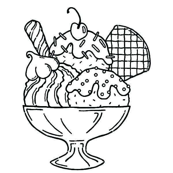 600x600 Ice Cream Sundae Coloring Page Drawn Waffle Cone Coloring Book 2