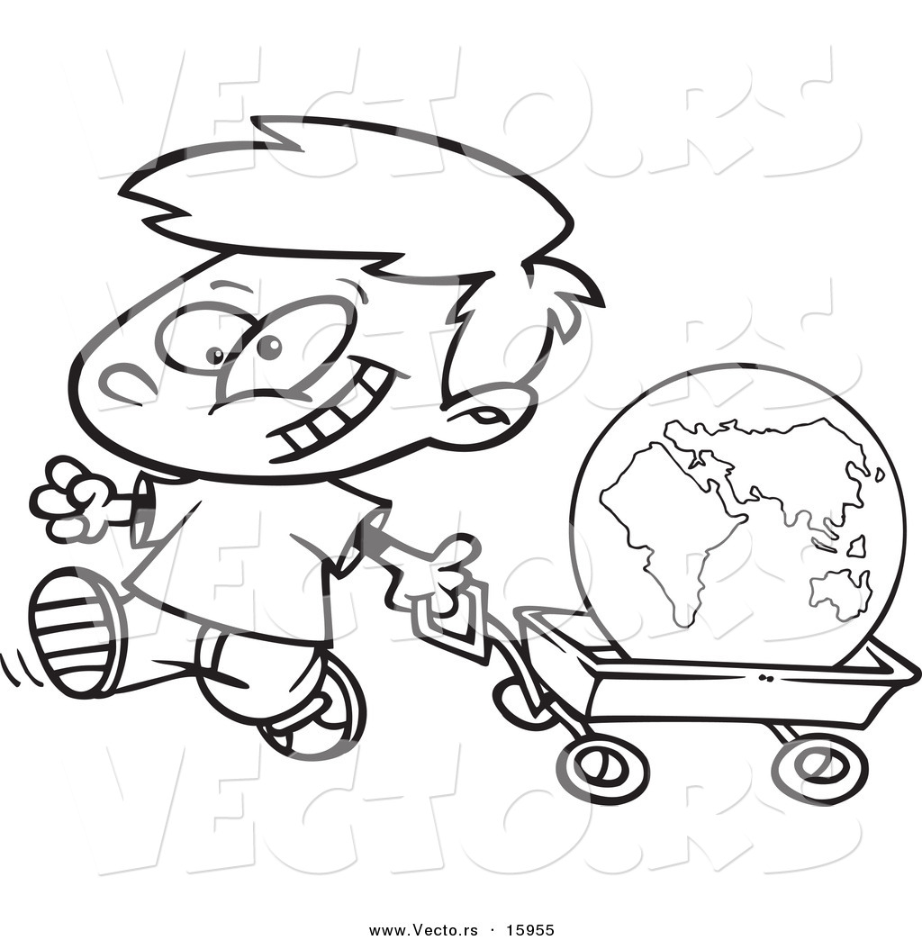 1024x1044 Vector Of A Cartoon Happy Boy Pulling The Globe In A Wagon