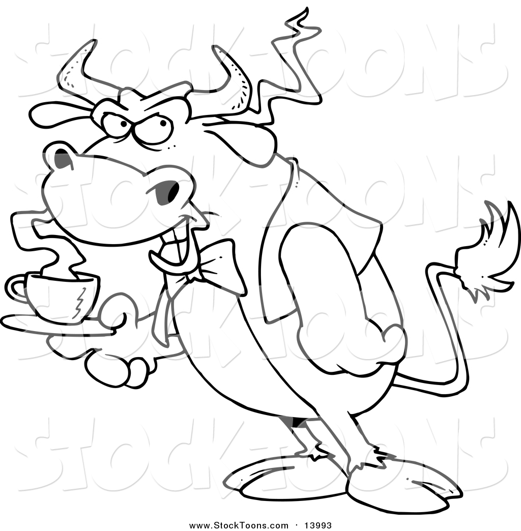 1024x1044 Stock Cartoon Of A Bull Waiter Serving Cup Of Hot Coffee Or Tea