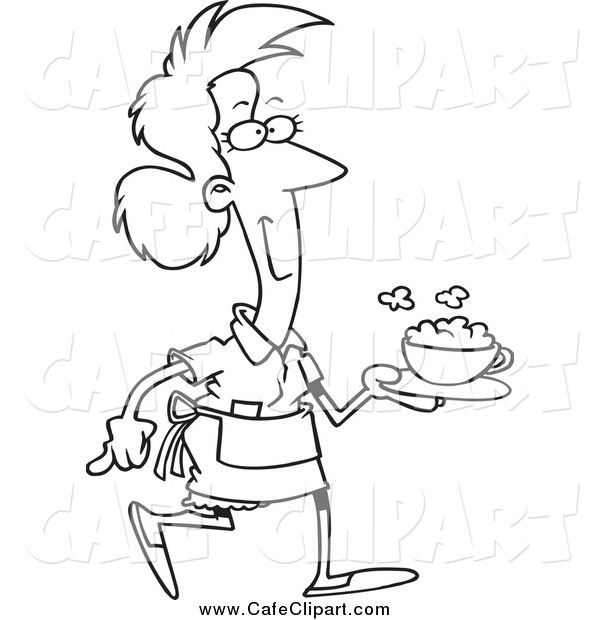 600x620 Vector Cartoon Clip Art Of A Black And White Happy Waitress