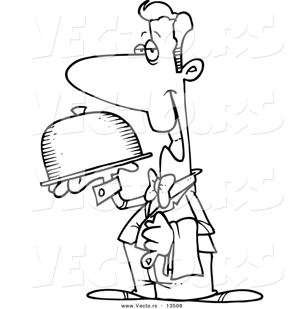 1024x1044 Vector Of A Cartoon Pleasant Waiter Carrying A Platter