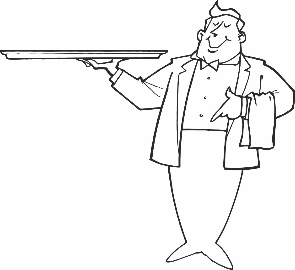 1235x1128 Waiter Holding Tray Printable Image Illustration Sketch For Waiter
