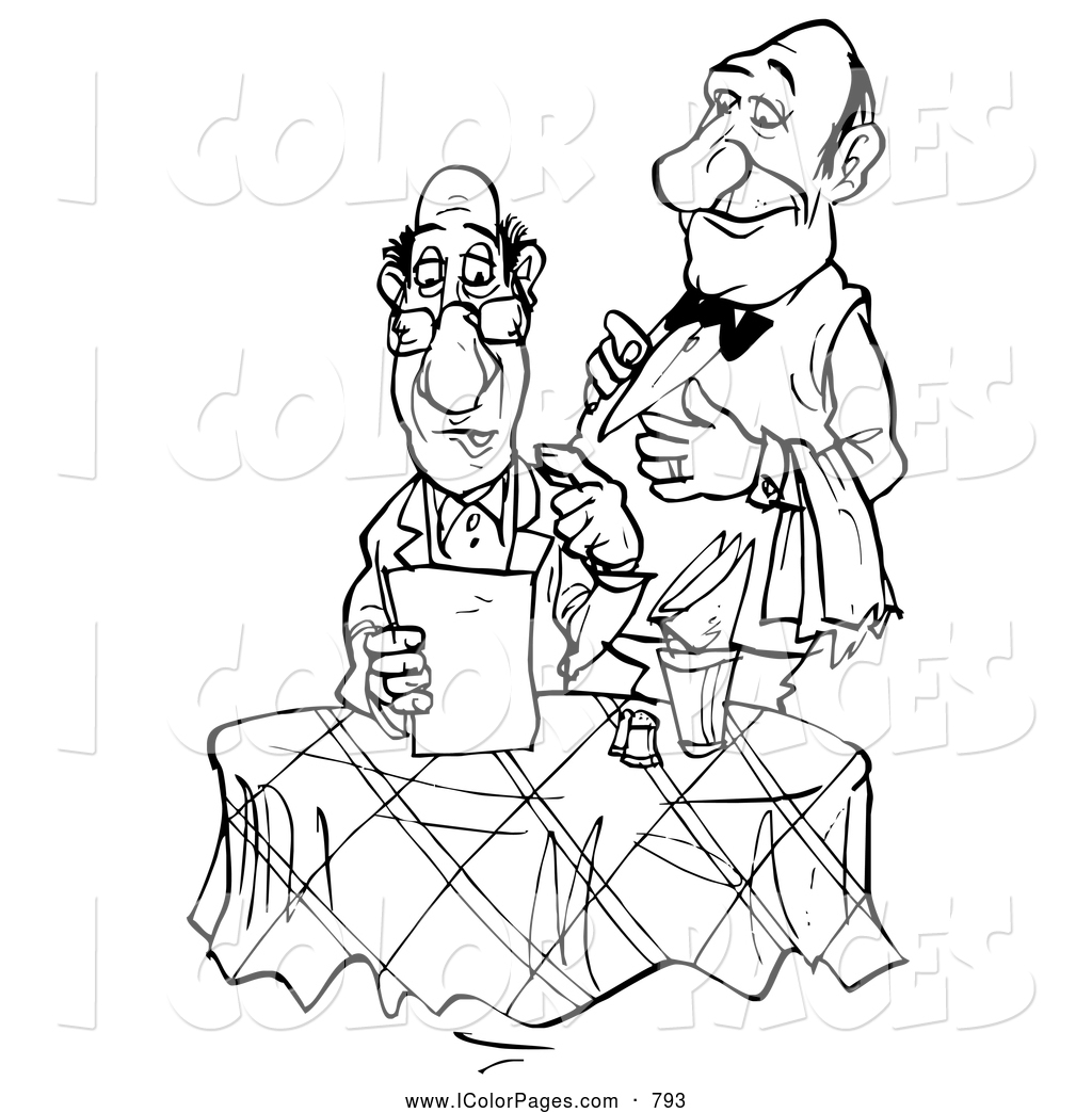 1024x1044 Coloring Page Of A Black And White Coloring Page Sketched Waiter
