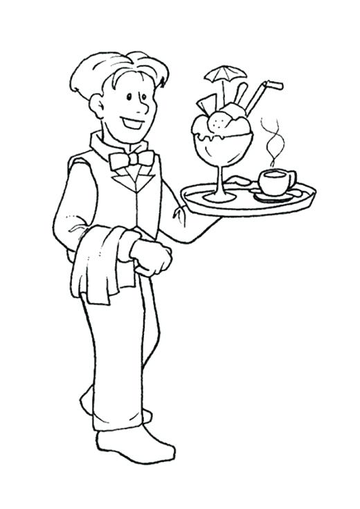 520x734 Occupations Coloring Pages Waitress Occupations Coloring Page Free