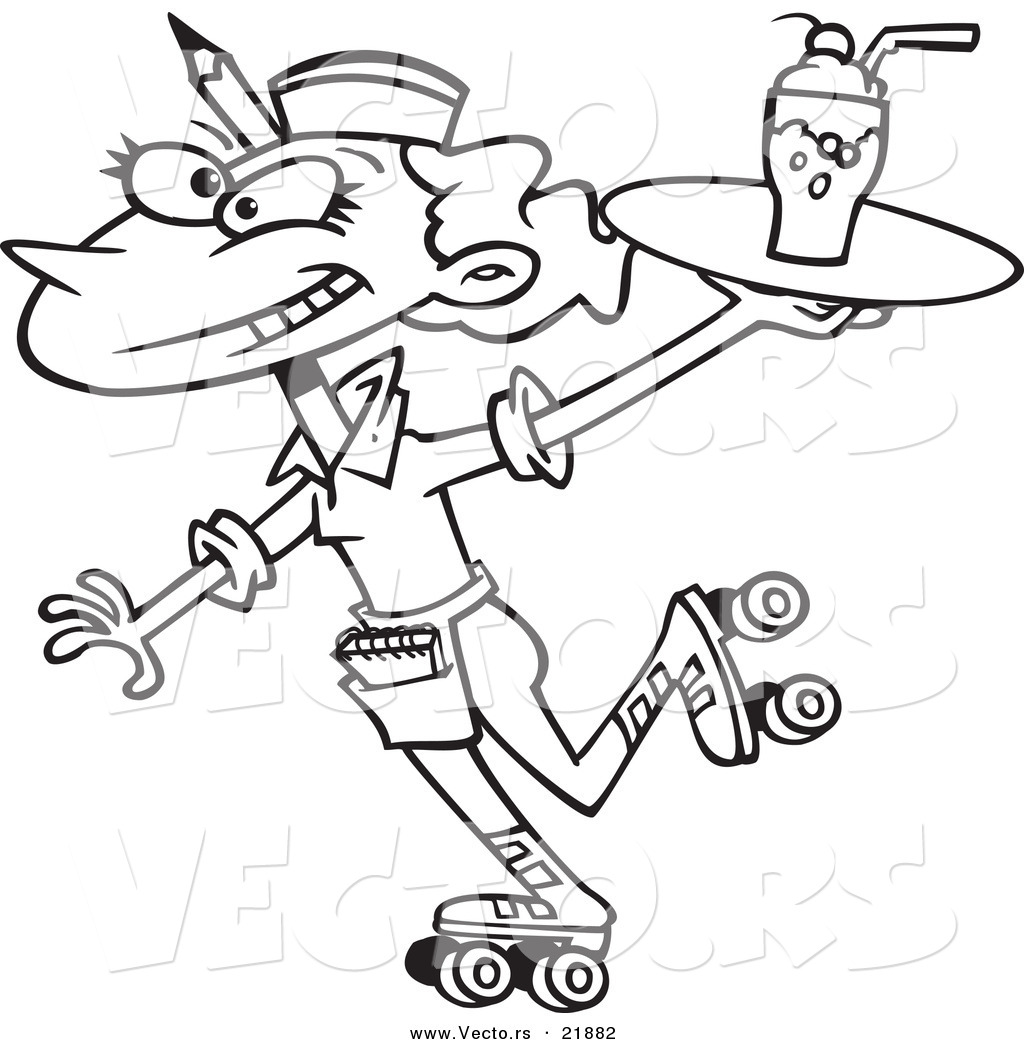 1024x1044 Vector Of A Cartoon Car Hop Waitress On Skates