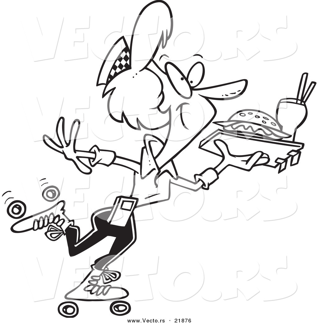 1024x1044 Vector Of A Cartoon Skating Car Hop Waitress