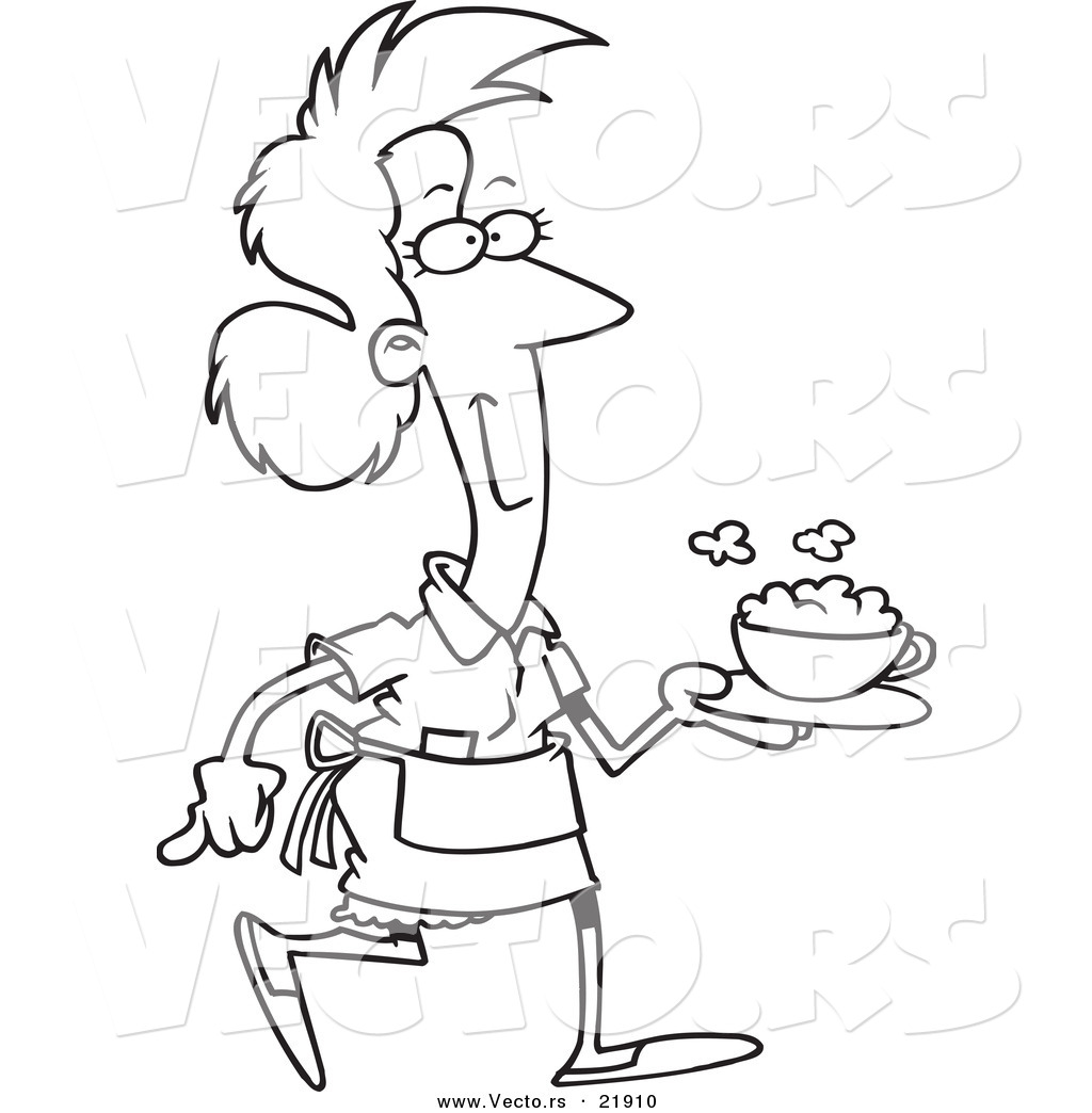 1024x1044 Vector Of A Cartoon Waitress Serving Cappuccino