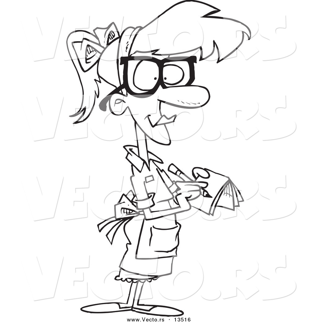 1024x1044 Vector Of A Cartoon Waitress Taking An Order