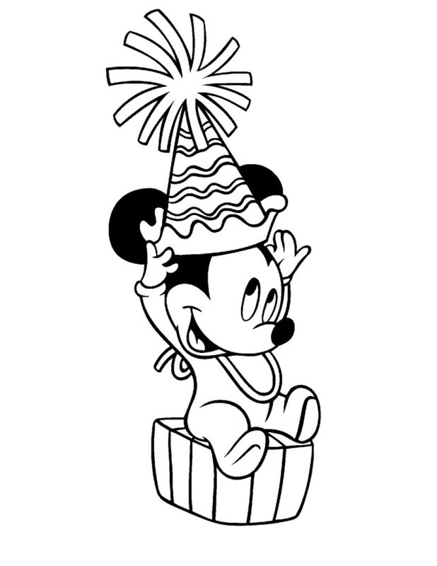 618x800 Baby Mickey And Party Hat Coloring Page Cartoon Pages