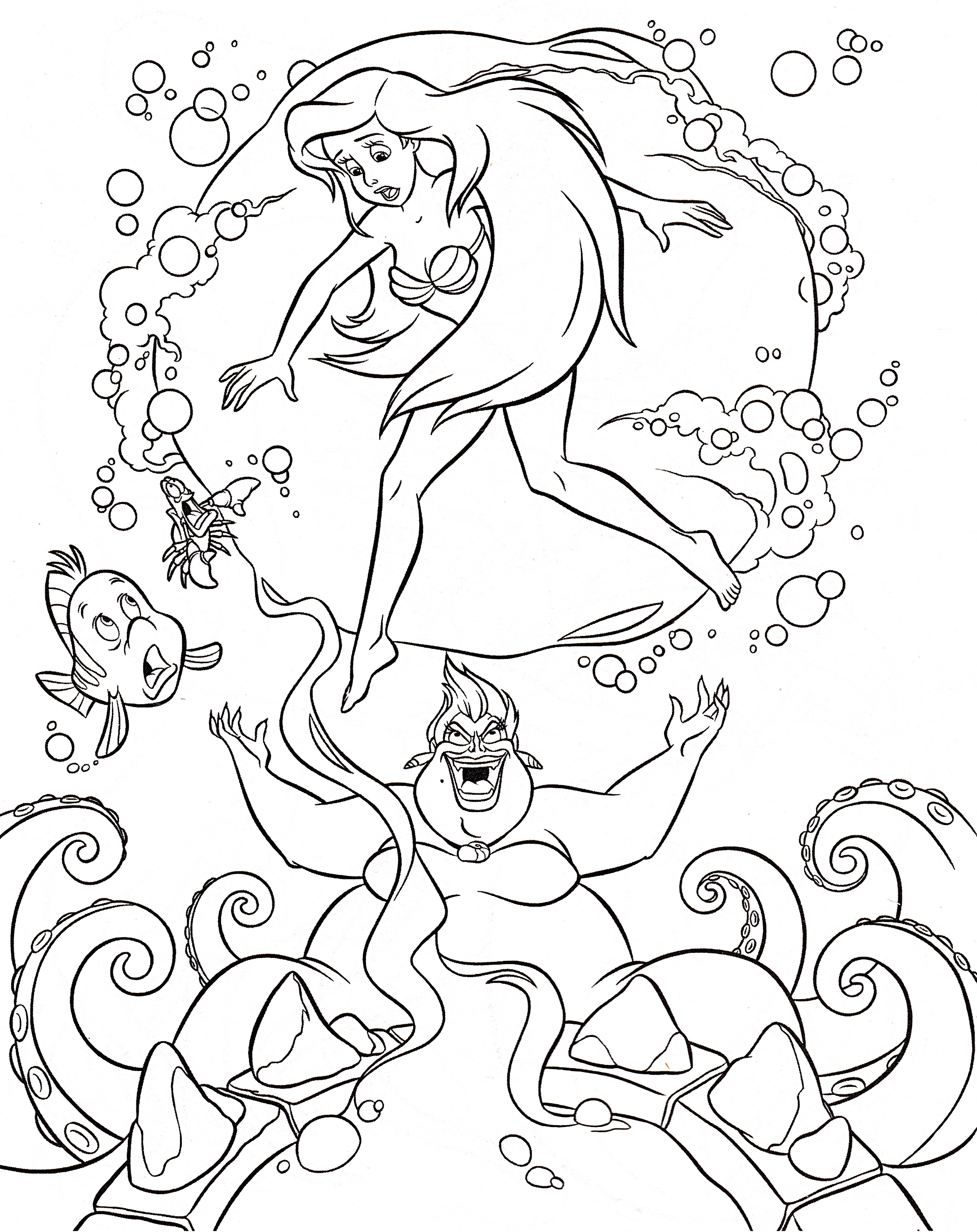 2095x2640 Beautiful Walt Disney Coloring Pages Flounder Sebastian Princess