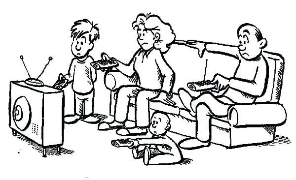600x366 Tv Coloring Page Joint Family Everybody Has Remote Control