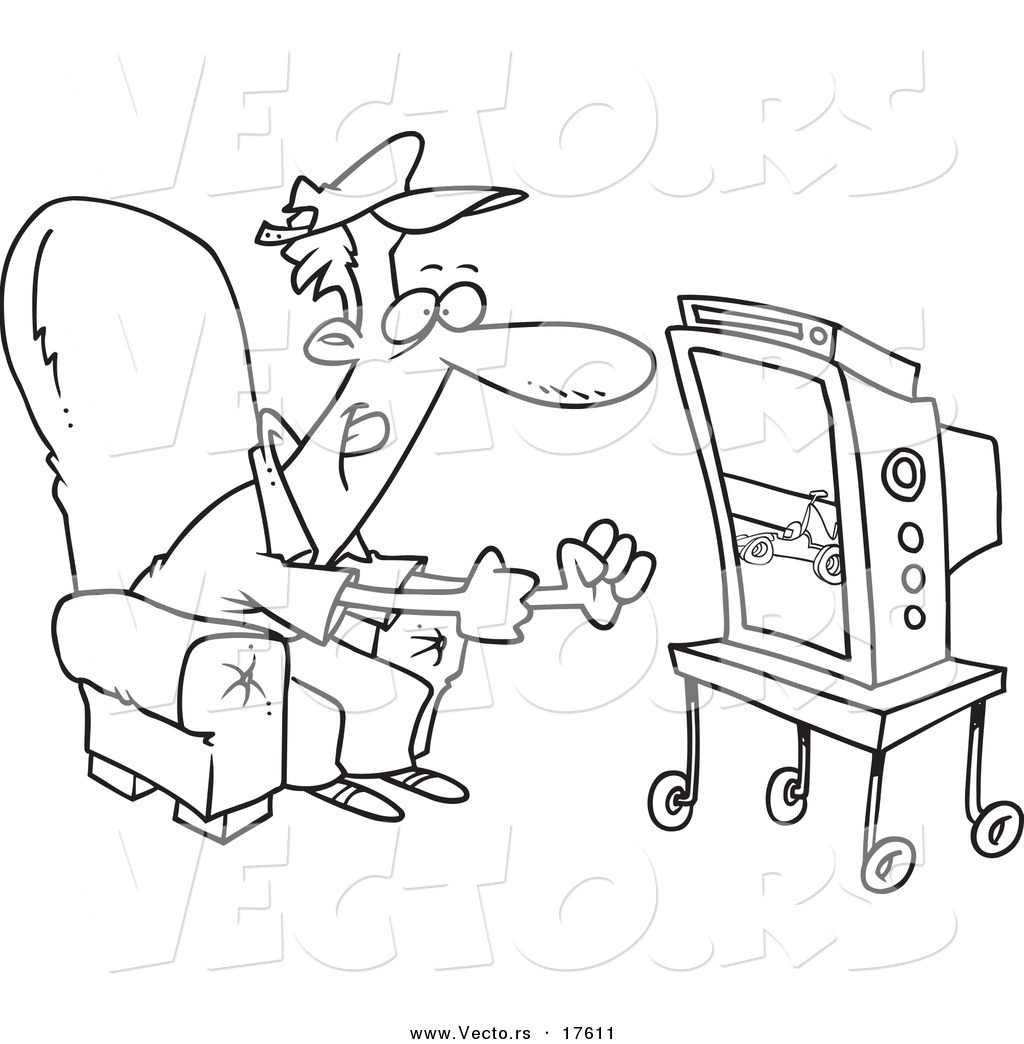 1024x1044 Vector Of A Cartoon Race Fan Watching Tv