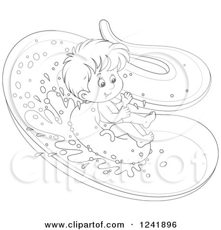 450x470 Cartoon Of Happy Outlined Children Going Down A Water Park Slide