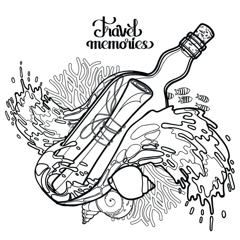 800x800 Water Bottle Coloring Page Message In The Bottle Among The Storm