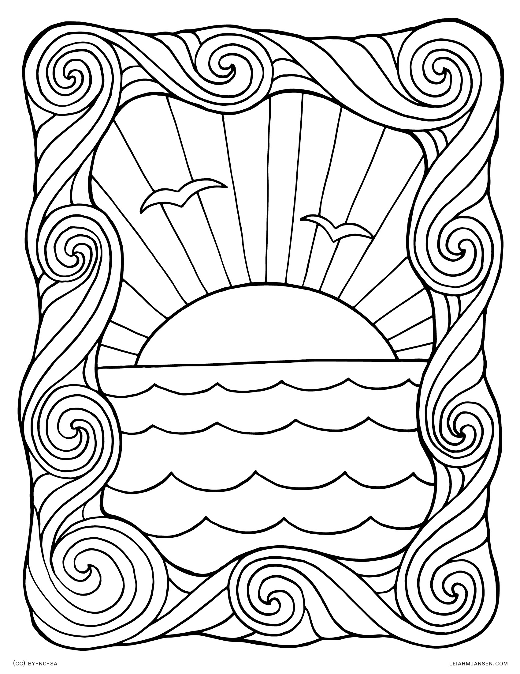 1700x2200 Wave Coloring Sheet
