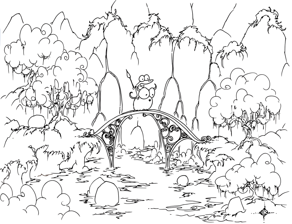 1000x769 Coloring Page Alligator Riding A Bison Across A Bridge