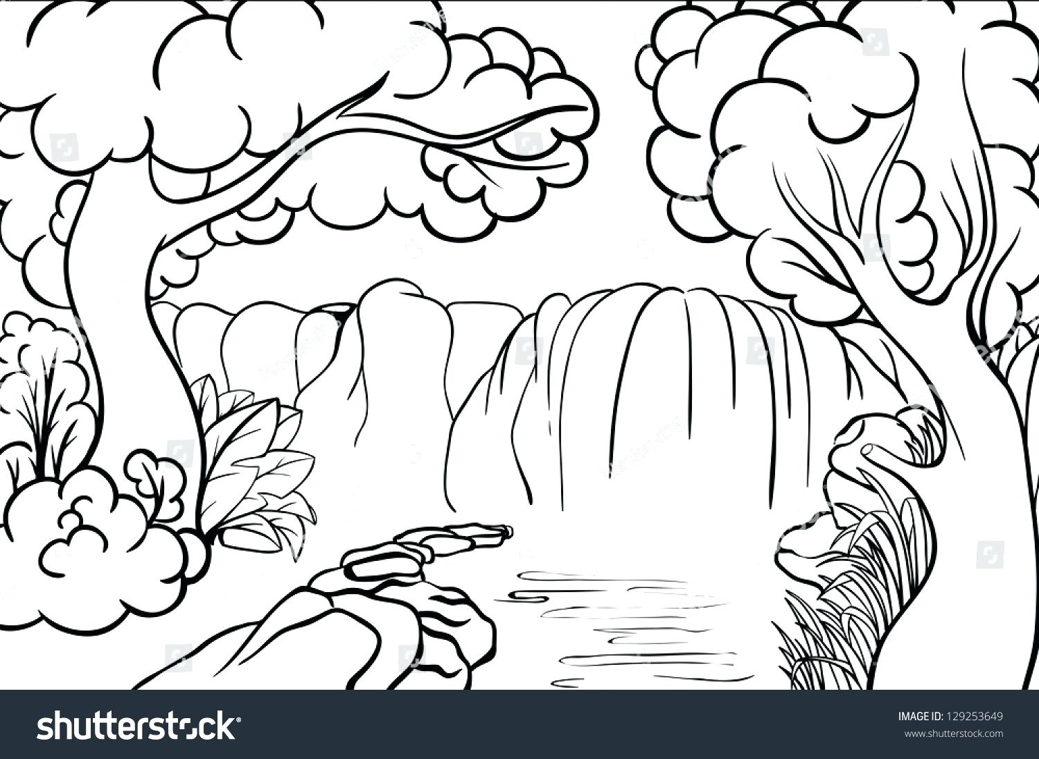 1500x1096 Cartoon Pencil And In Color Rainforest Waterfalls Coloring Page 3