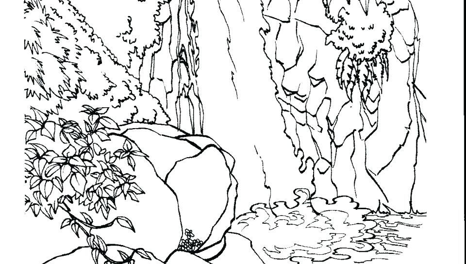 960x544 Waterfall Coloring Page Printable Waterfall Nature Scene Coloring