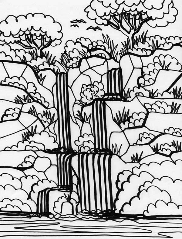 600x790 Rainforest, Rainforest And Waterfalls Coloring Page South