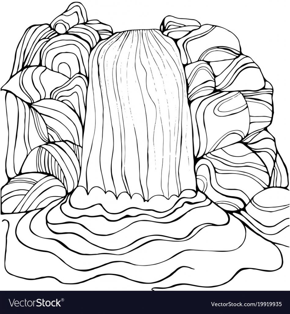 948x1024 Waterfall Coloring Page For Children And Adults Vector Beautiful