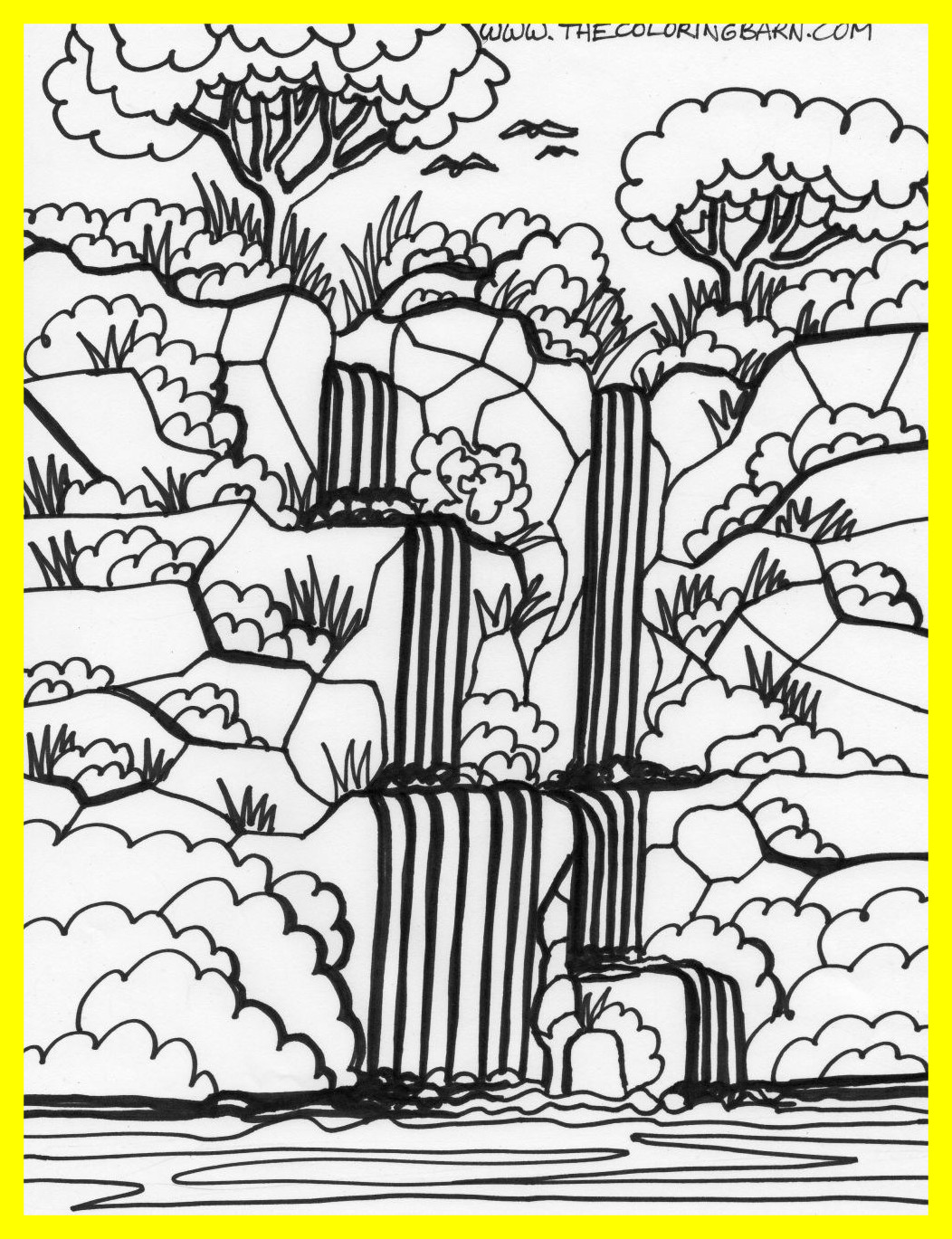 1052x1369 Astonishing Waterfall Coloring Page In Nature Adult And Of