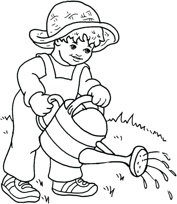 600x692 New Little Kid Coloring Pages And Watering Can Page Plants With 87