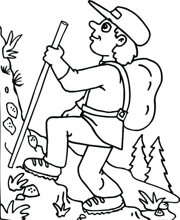600x731 Camp Coloring Pages Hiking On Summer Camp Coloring Page Campground