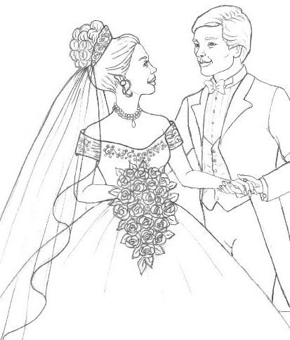 413x485 Just Married Coloring Pages