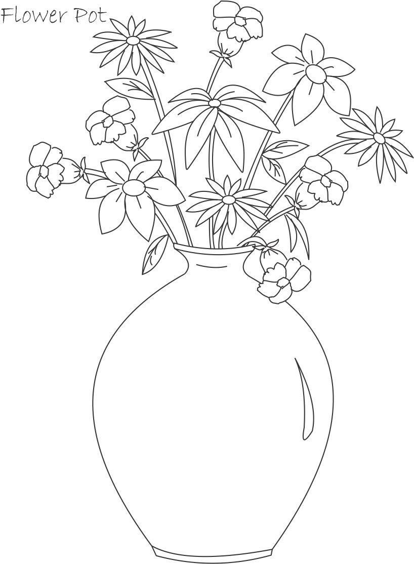 818x1114 Marvelous Drawn Pot Plant Coloring Page Pencil And In Color Pics