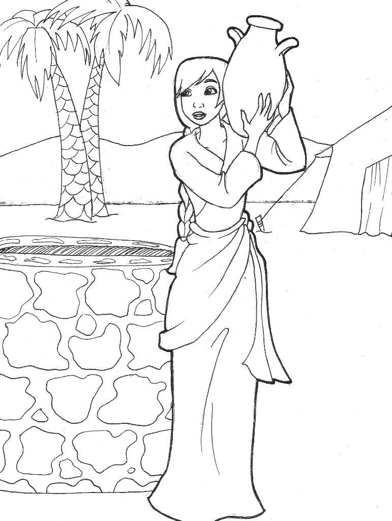 771x1024 Urgent Woman At The Well Coloring Page Free Rebekah Drawing Water