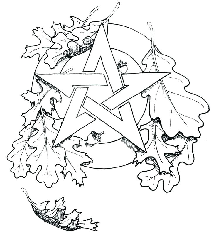 736x808 Wiccan Coloring Pages Pentacle Oak Leaf Page Printable Coloring