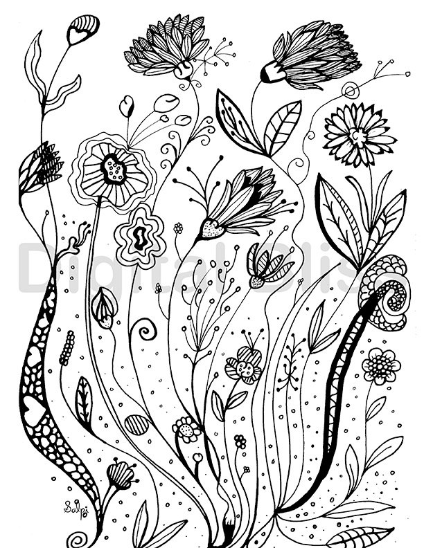 612x792 Adult Coloring Pages Whimsical Wild Flowers Design Adult