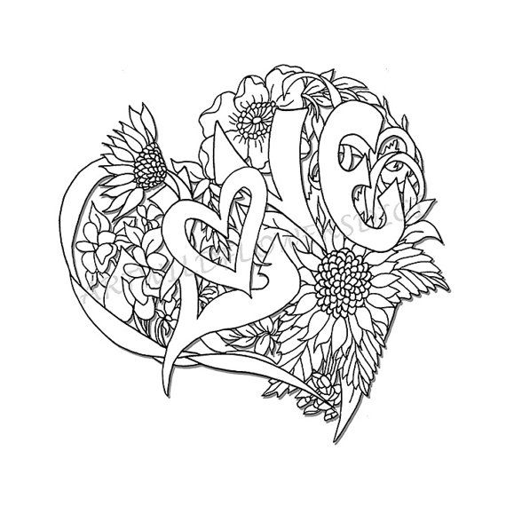 570x570 Wedding Shower Adult Coloring Page Love Heart Digital Wildflower