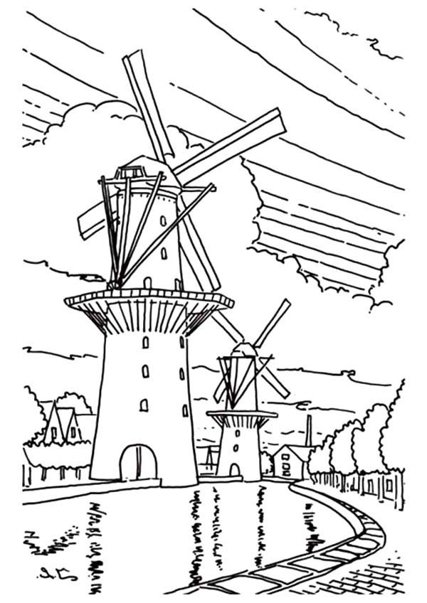 600x848 Windmills Over The River Coloring Pages Batch Coloring
