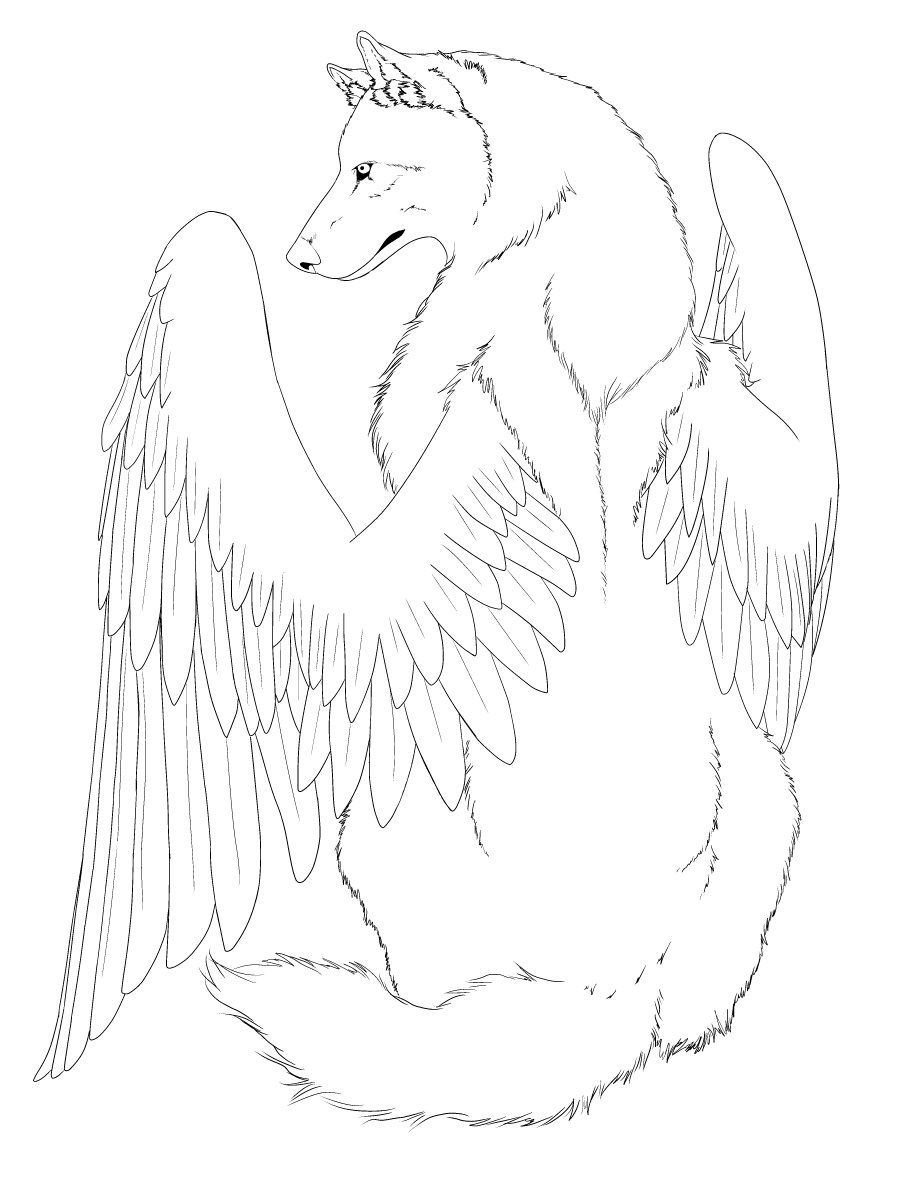 900x1200 Winged Wolf Line Art Edited By Crimsonwolfsobo