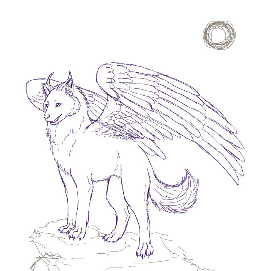 868x921 Winged Wolf Sketch By Stalaxy
