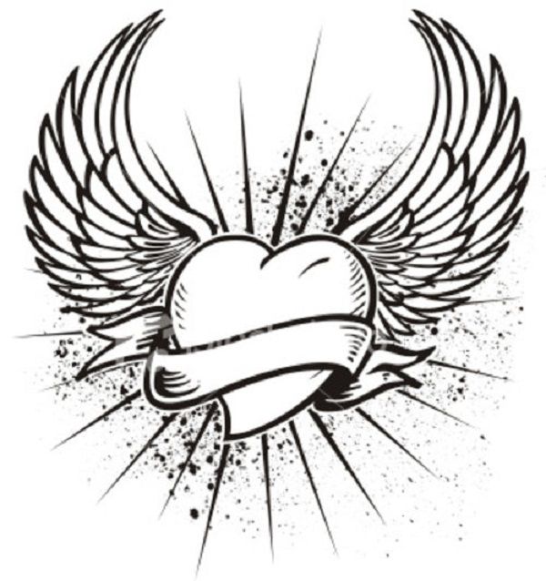 600x638 Cool Heart With Wings Coloring Pages