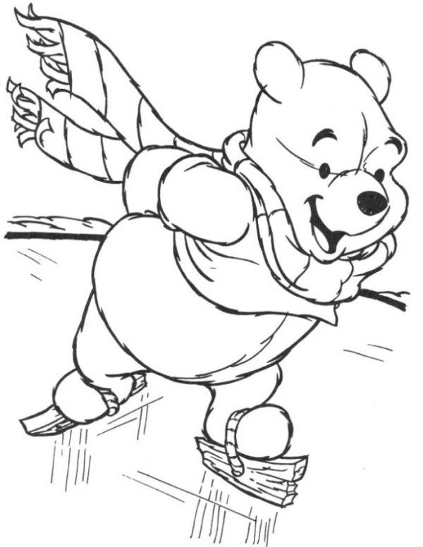 600x776 Winnie The Pooh Skating Winter Coloring Page