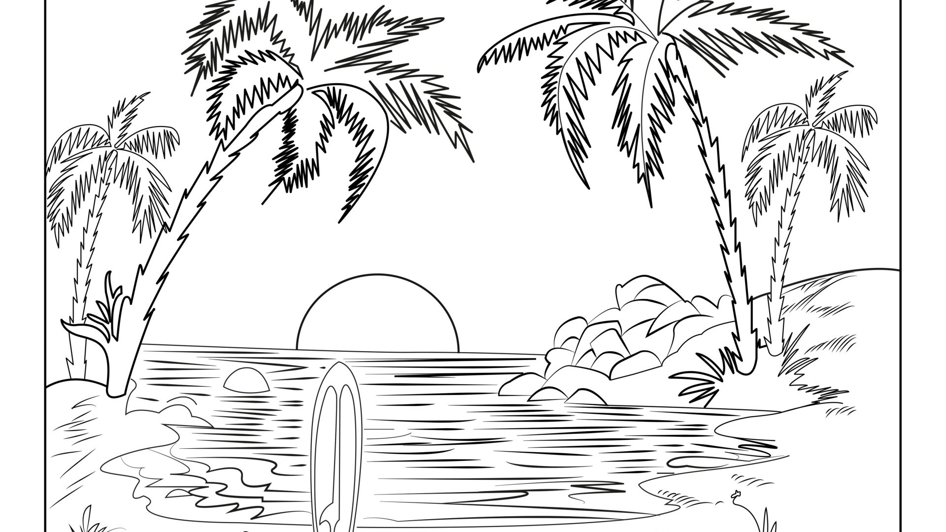 1920x1080 Scenery Coloringes Beach Mountain Colouring Natural Nature Smart